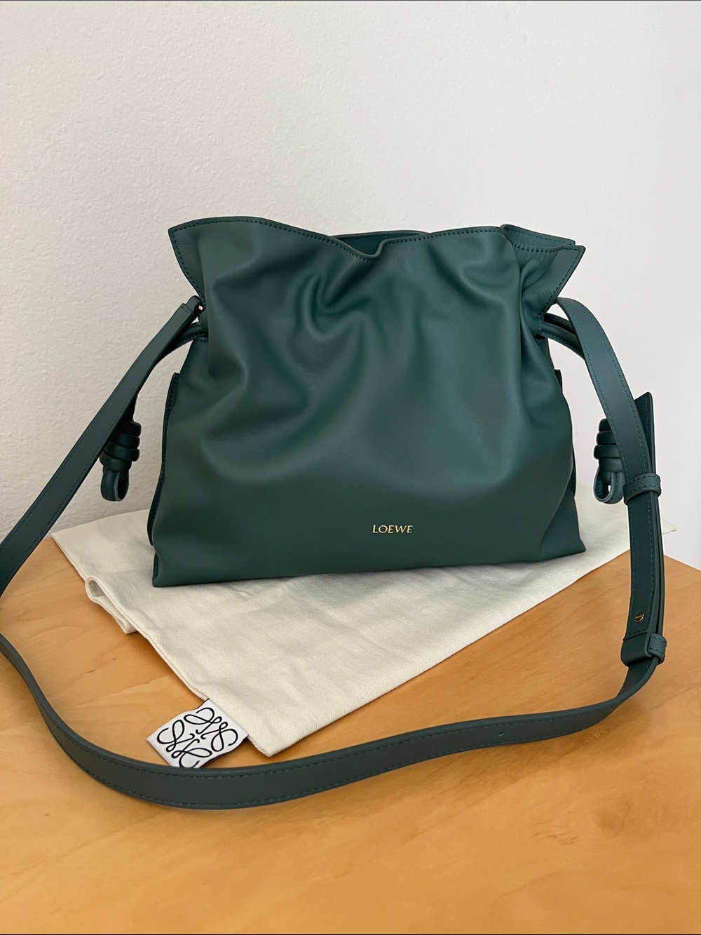 Brand New Loewe Dark Green Flamenco Knot Shoulder Bag